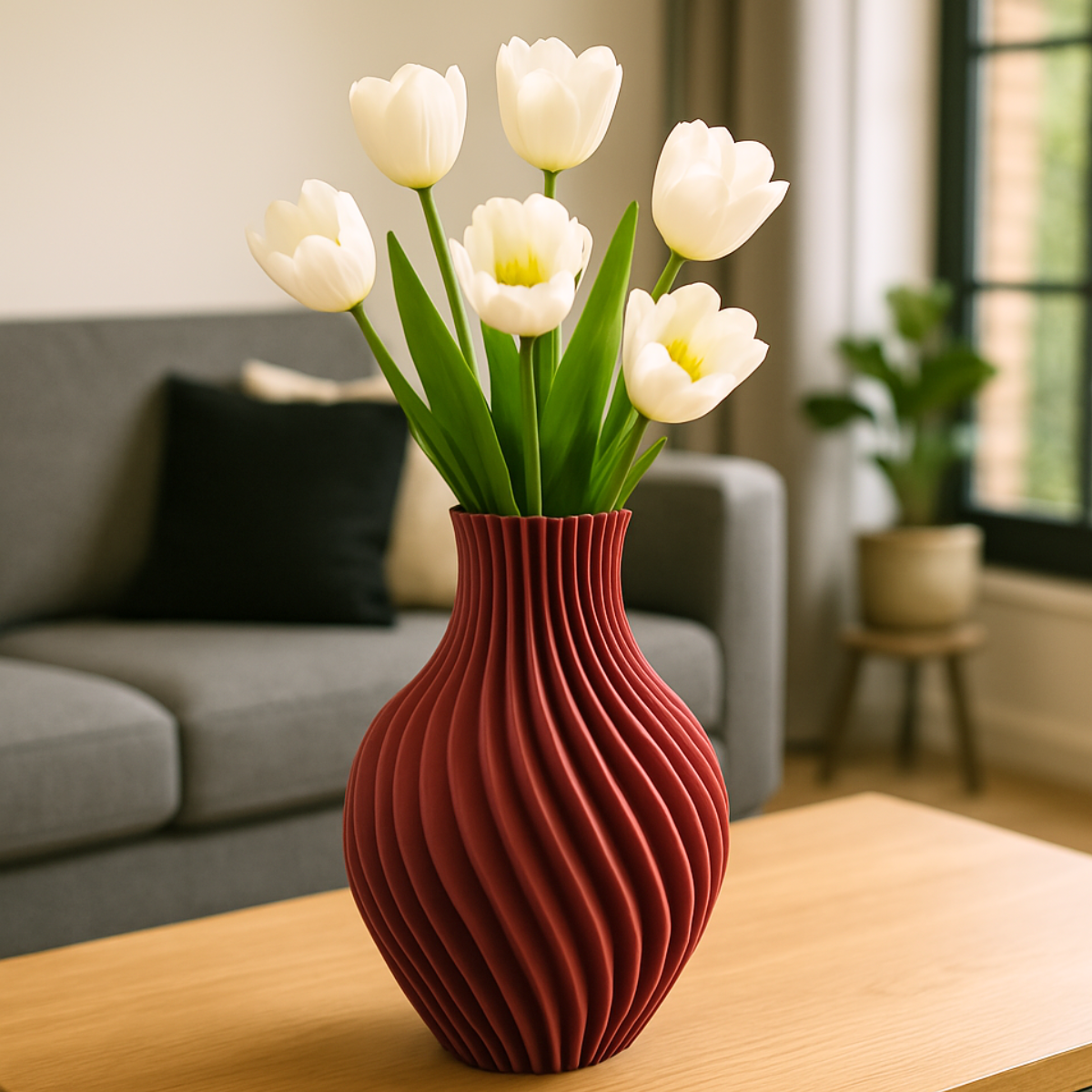 Vaza Decorativa Moderna pentru Flori Uscate, Design Spirala, Printata 3D, Fabricata din Plastic PLA Durabil