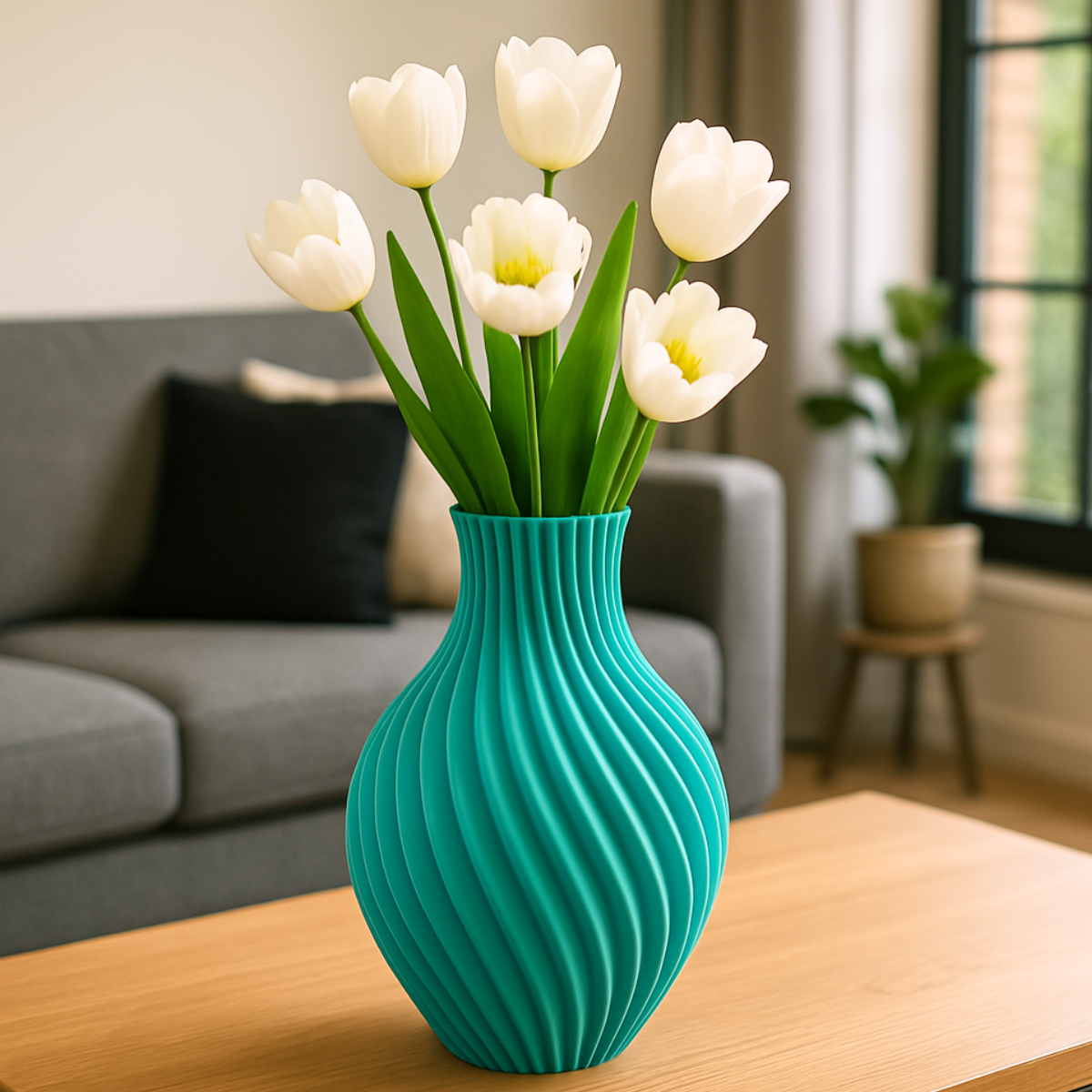 Vaza Decorativa Moderna pentru Flori Uscate, Design Spirala, Printata 3D, Fabricata din Plastic PLA Durabil