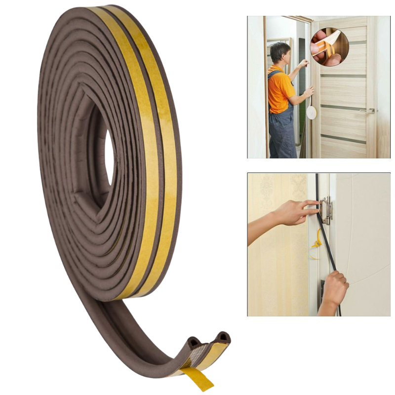 Banda Autoadeziva pentru Izolarea Fonica si Termica a Usilor si Ferestrelor, 9 mm x 5.5 mm, Lungime 6 Metri, Profil P, Cauciuc Premium, Rezistenta la Temperaturi Inalte si Scazute