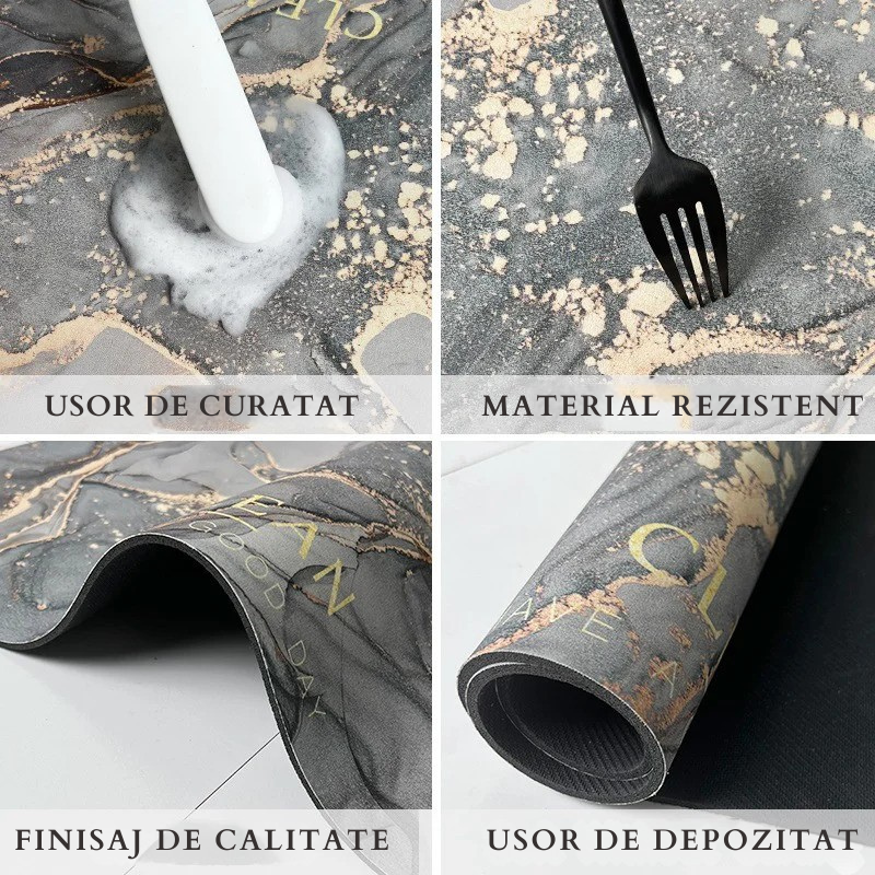 Covor de baie antiderapant, ultra absorbant, universal Fabricat din Diatom si Spuma de Silicon, dimensiune 60 x 40 cm, Model Marmura