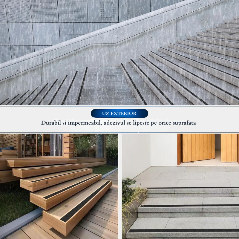 Banda Adeziva Anti-Alunecare pentru Scari, 2.5cm x 5 m, Rezistenta la Apa, Uz Interior/Exterior, Adeziv Puternic