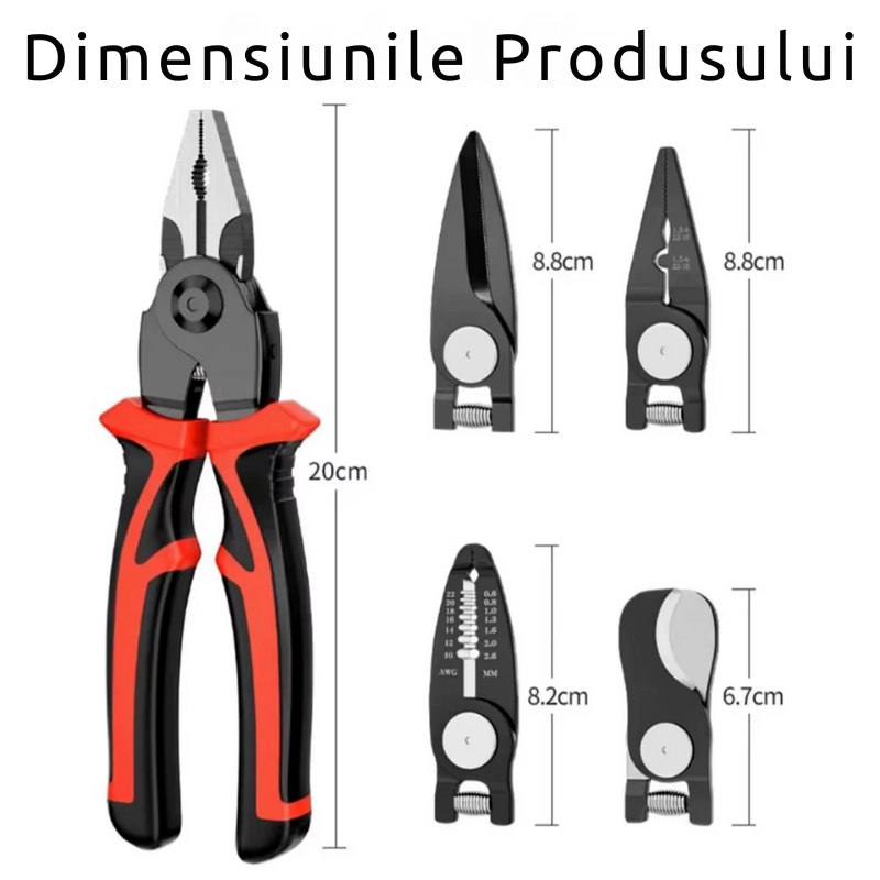 Set Clește Multifuncțional 5 în 1 – Patent, Dezizolator, Sertizor, Tăietor Cabluri, Foarfecă – Maner Ergonomic, Otel Durabil