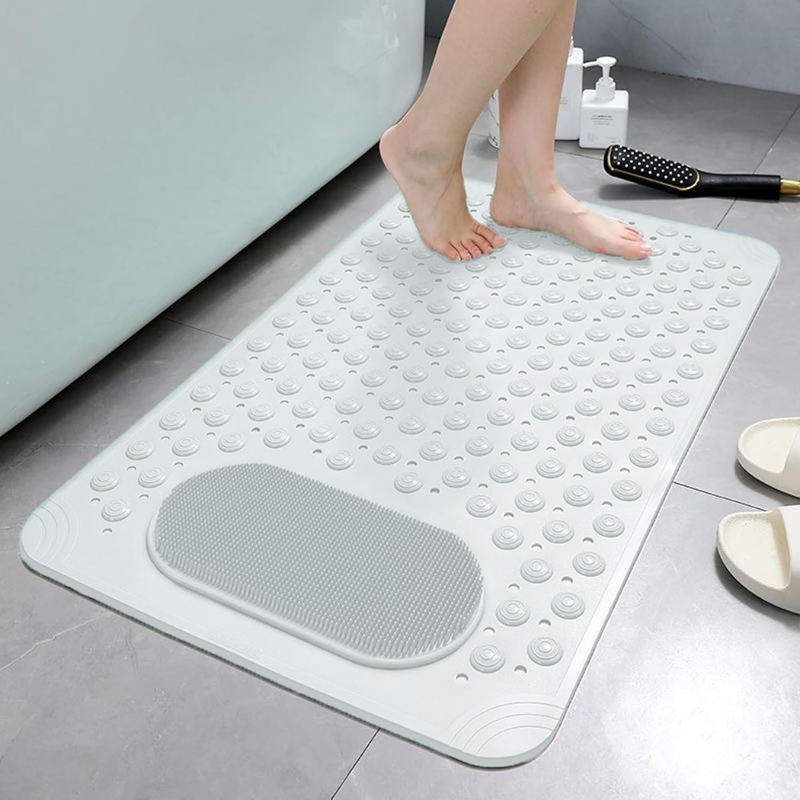 Covor pentru Cada si Dus, 70 x 36 cm, Covor Antiderapant cu Ventuze, Design cu Orificii de Drenaj, Masaj pentru Picioare, Protectie Anti-Alunecare