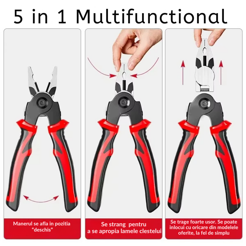 Set Clește Multifuncțional 5 în 1 – Patent, Dezizolator, Sertizor, Tăietor Cabluri, Foarfecă – Maner Ergonomic, Otel Durabil