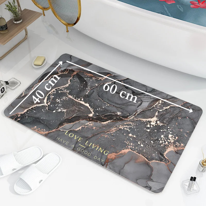 Covor de baie antiderapant, ultra absorbant, universal Fabricat din Diatom si Spuma de Silicon, dimensiune 60 x 40 cm, Model Marmura