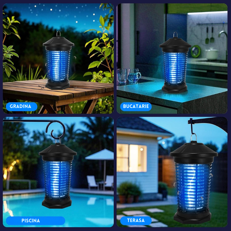 Lampa UV Anti Insecte, Anti Tantari, Muste, Silentioasa, cu radiatie 360° pentru interior sau exterior, 20 W 4000V