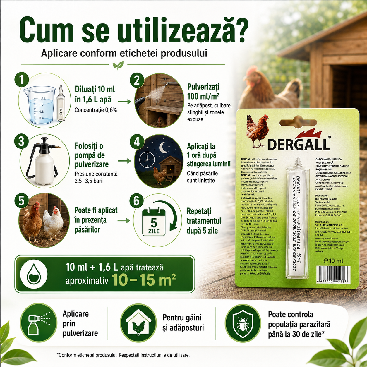 Soluție Naturala Anti Păduchi de Găini 1+1 Gratis – pentru Găini și Adăposturi