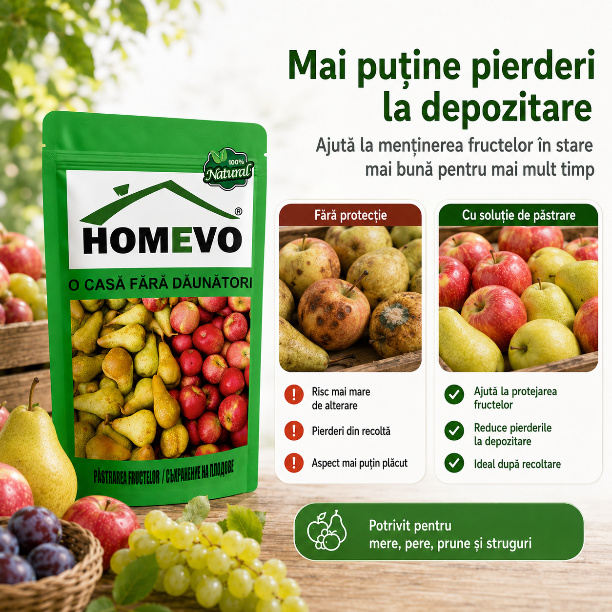Soluție Naturală pentru Păstrarea Fructelor și Legumelor, 50 g – Protecție la Depozitare