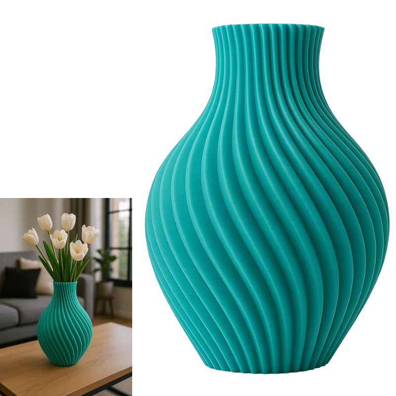 Vaza Decorativa Moderna pentru Flori Uscate, Design Spirala, Printata 3D, Fabricata din Plastic PLA Durabil