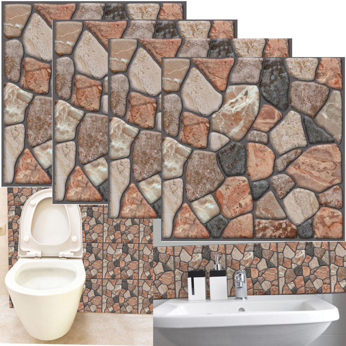 Set 20 Placi Tapet Autocolant 3D, 30 x 30 cm, Model Piatra, Suprafata Acoperita 1.8 mp