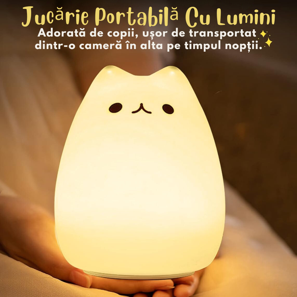 Kitty - Lampă de noapte LED pentru copii, lampă de noptieră din silicon, iluminare în 7 culori, funcție tactilă