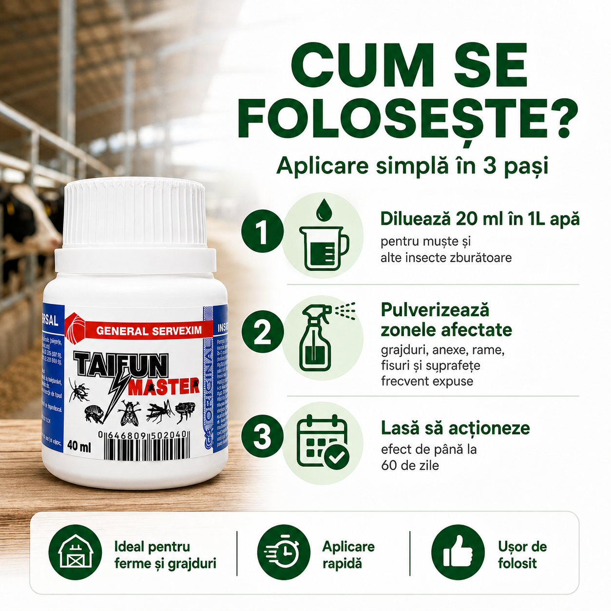 Soluție Anti-Muște Concentrată pentru Curte, Grajd și Gospodărie – Aplicare prin Pulverizare