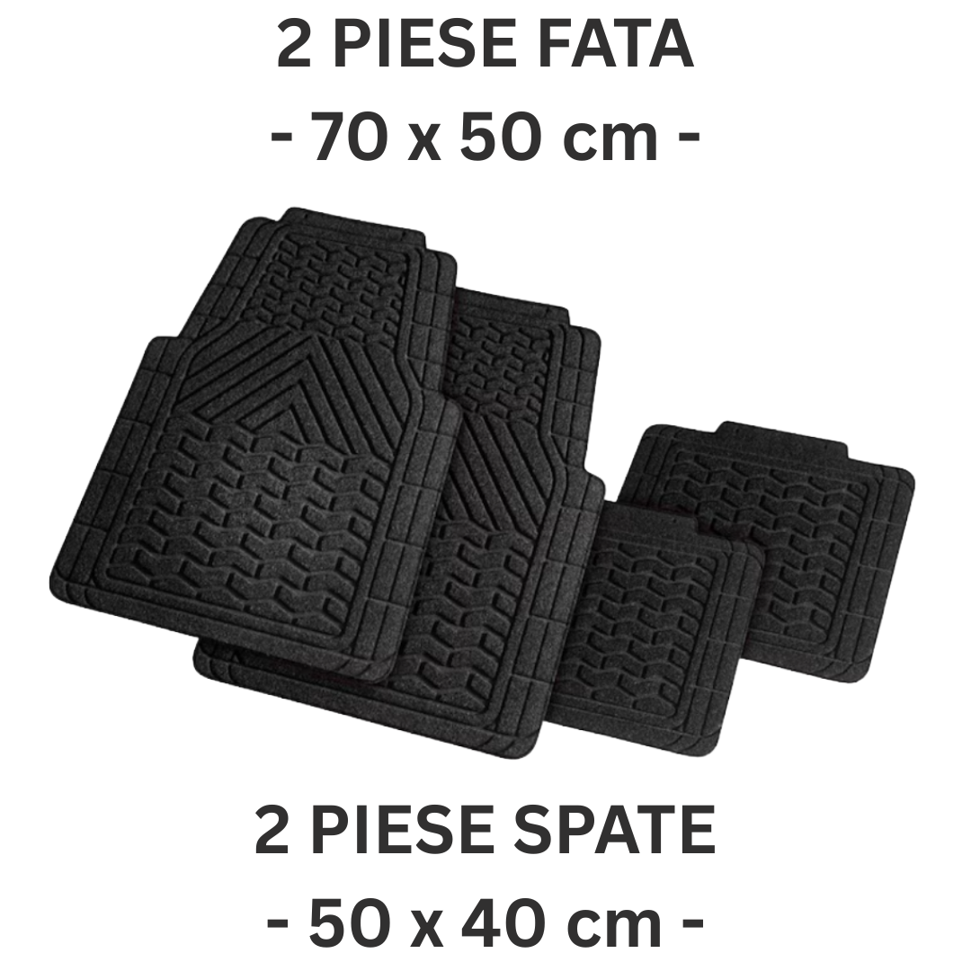 Set Covoare Auto Universale 4 Piese – Antialunecare, Ajustabile prin Decupare, Spate Cauciucat