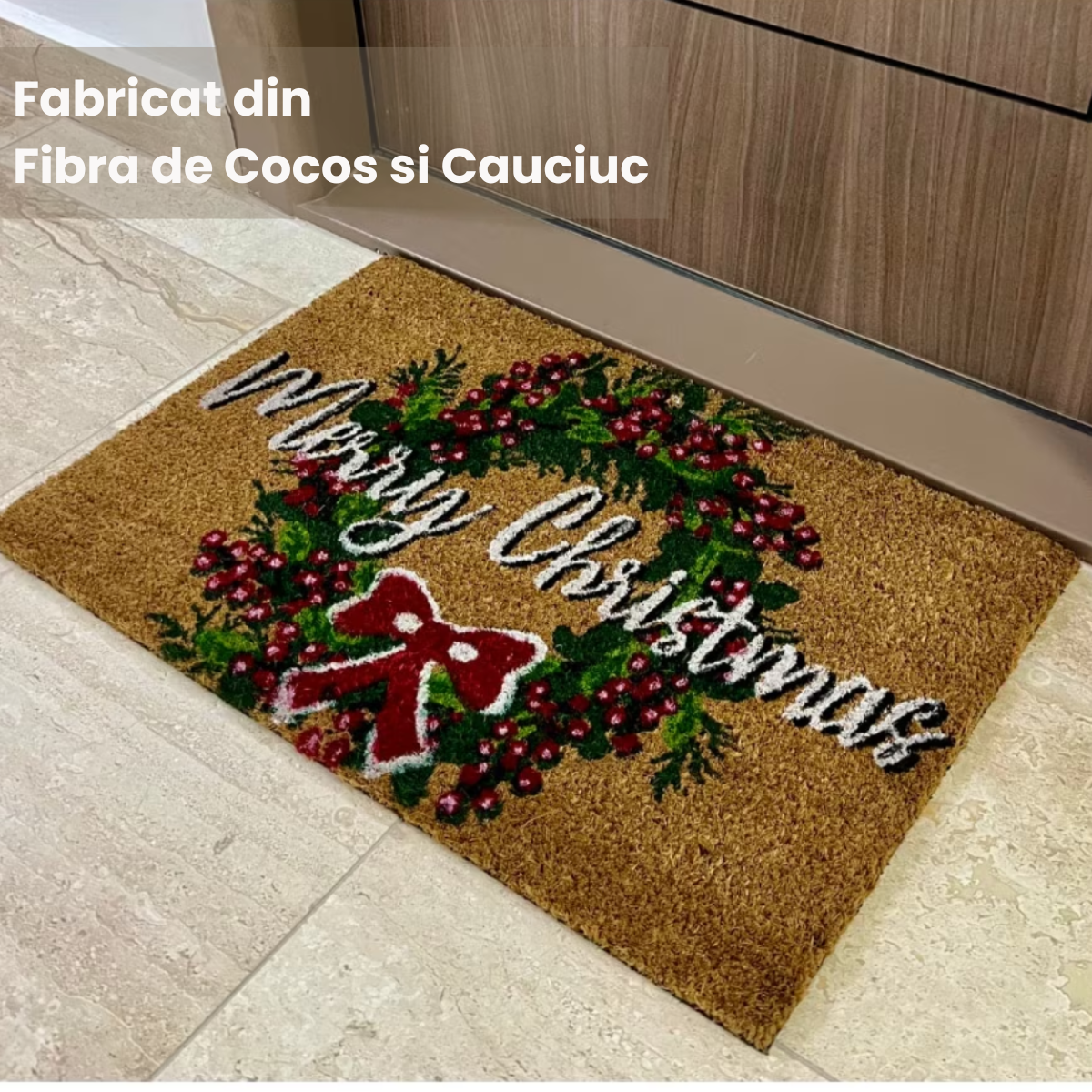 Covoras de Intrare cu tematica de Craciun, 60 x 40 cm, Model Merry Christmas