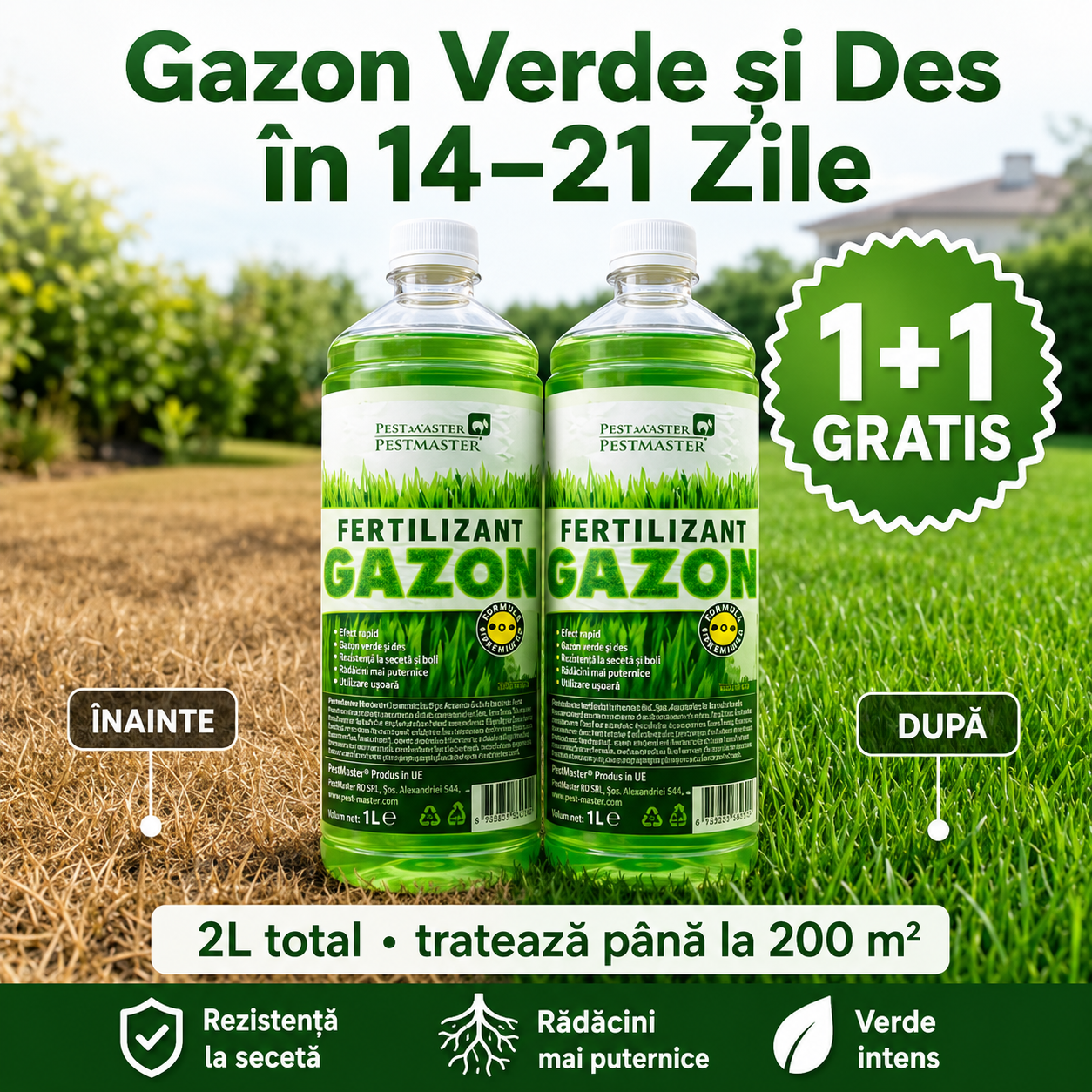 Fertilizant Pentru Gazon PestMaster - 1 litru + 1 litru GRATIS