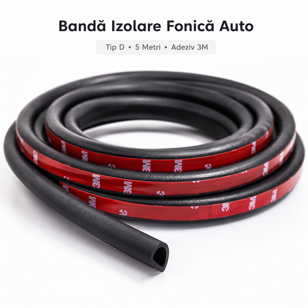Banda Izolare Fonica Auto, Chedar Auto, Tip D, Lungime 5 Metri, Universal, Cauciuc Premium, Adeziv Premium Marca 3M