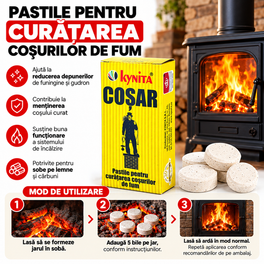Pastile Curățare Coș de Fum și Horn, Îndepărtare Funingine și Gudron, pentru Sobe pe Lemne și Cărbuni (Pachet 6)