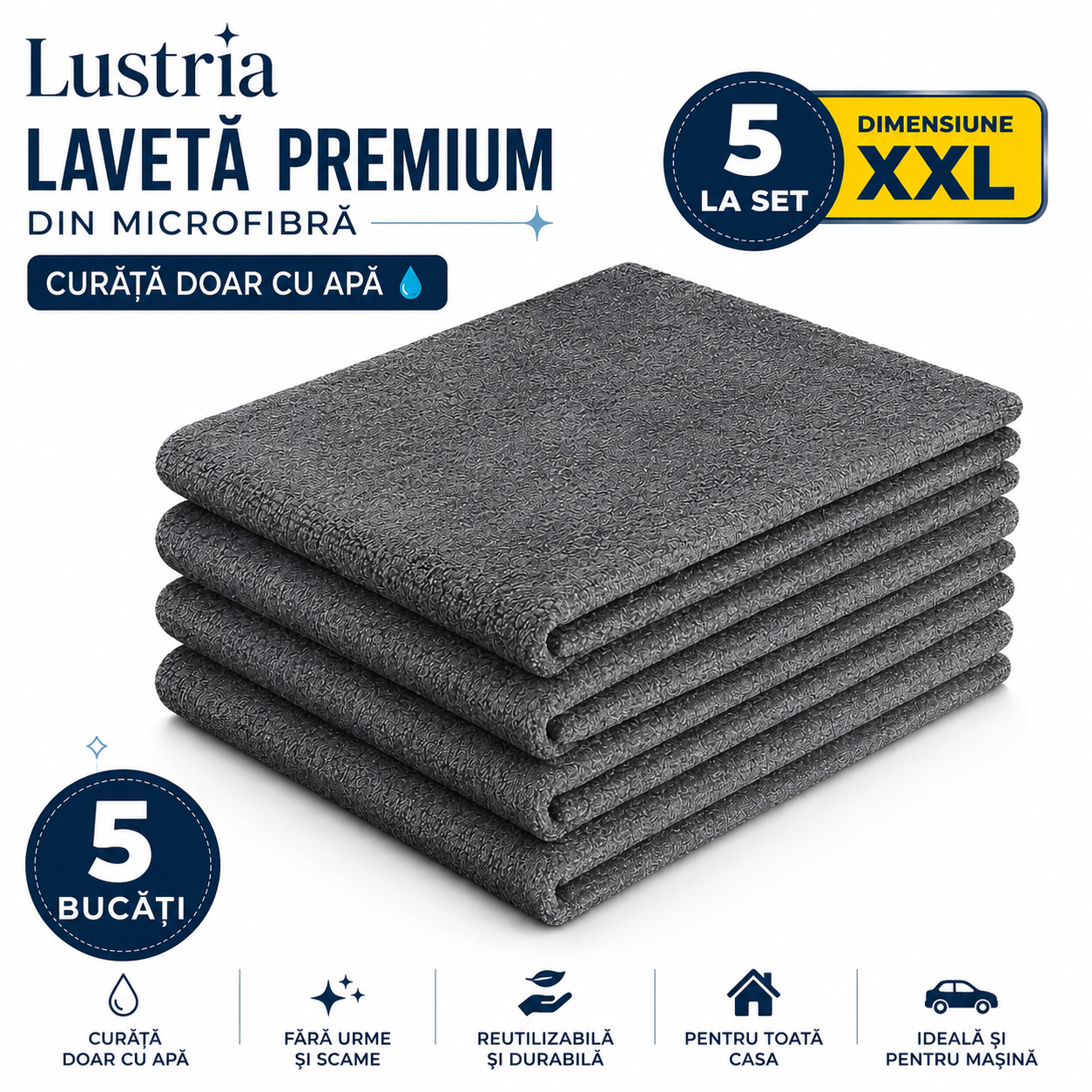 Lustria™ – Set 5 Lavete Premium din Microfibră