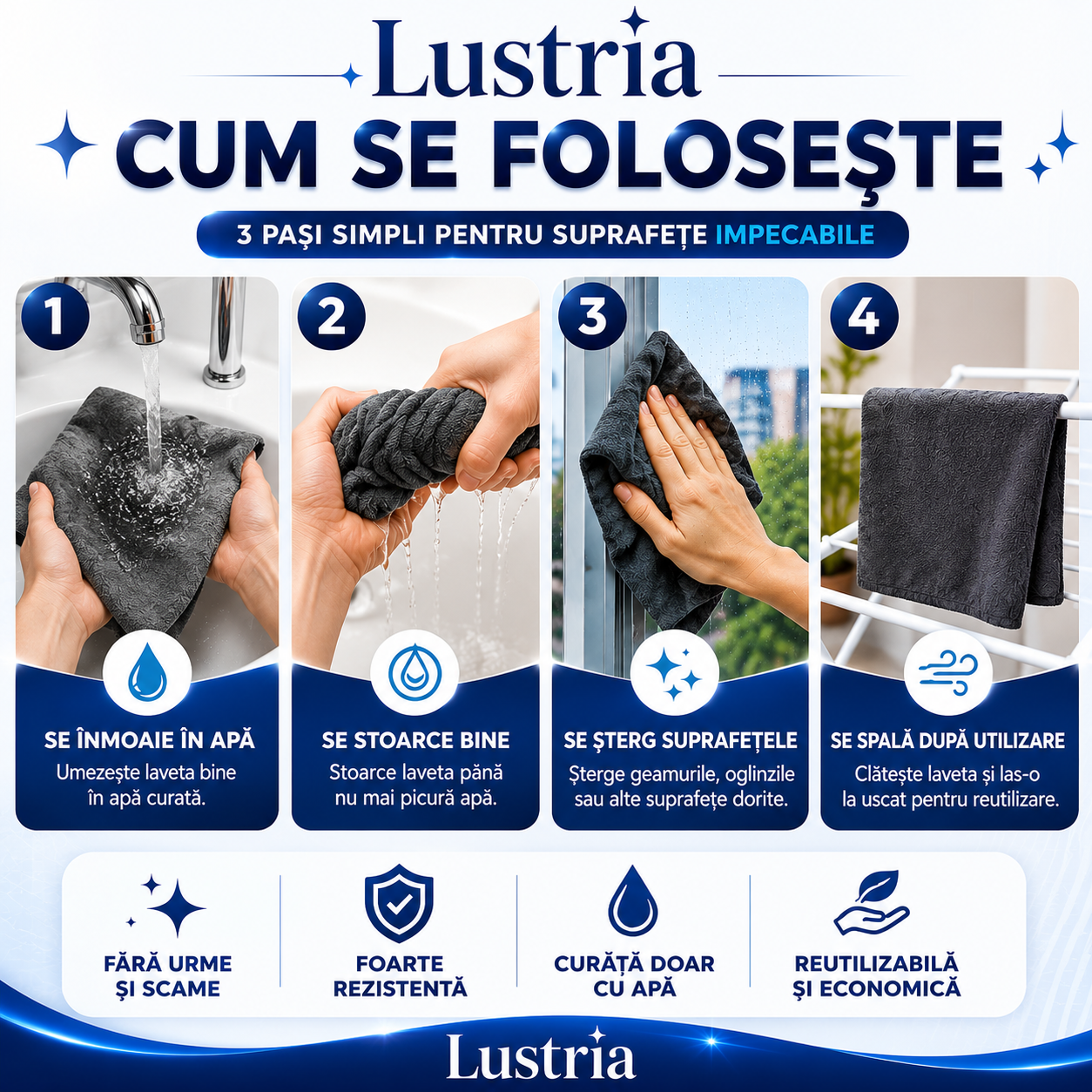 Lustria™ – Set 5 Lavete Premium din Microfibră