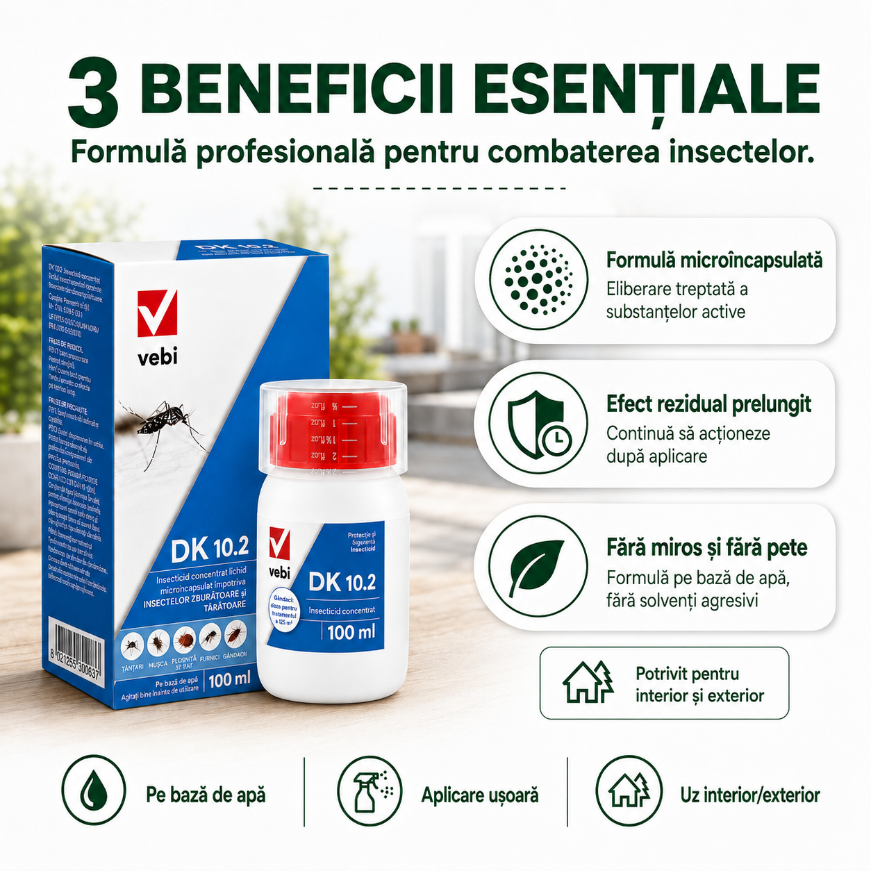 Insecticid Draker 10.2 Vebi, 100 ml, Concentrat Microîncapsulat, Muște, Țânțari, Gândaci, Furnici, Căpușe, Păianjeni