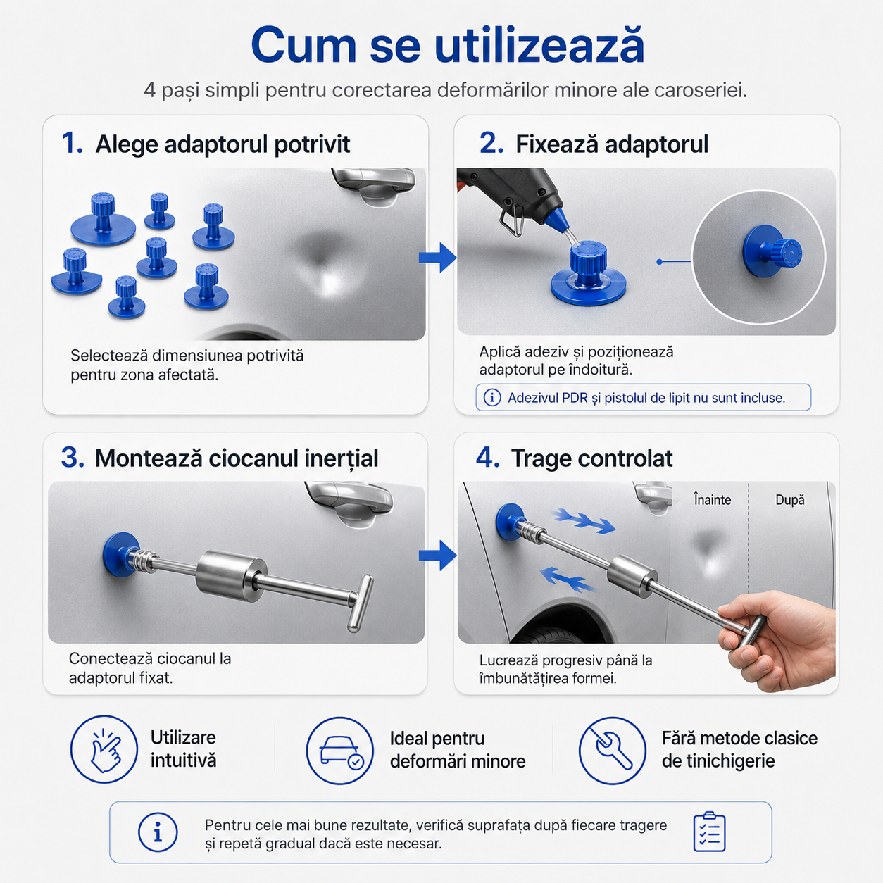 Kit PDR pentru Îndreptat Tabla Auto cu Ciocan Inerțial + 18 Adaptoare – Lovituri, Îndoiri și Grindină