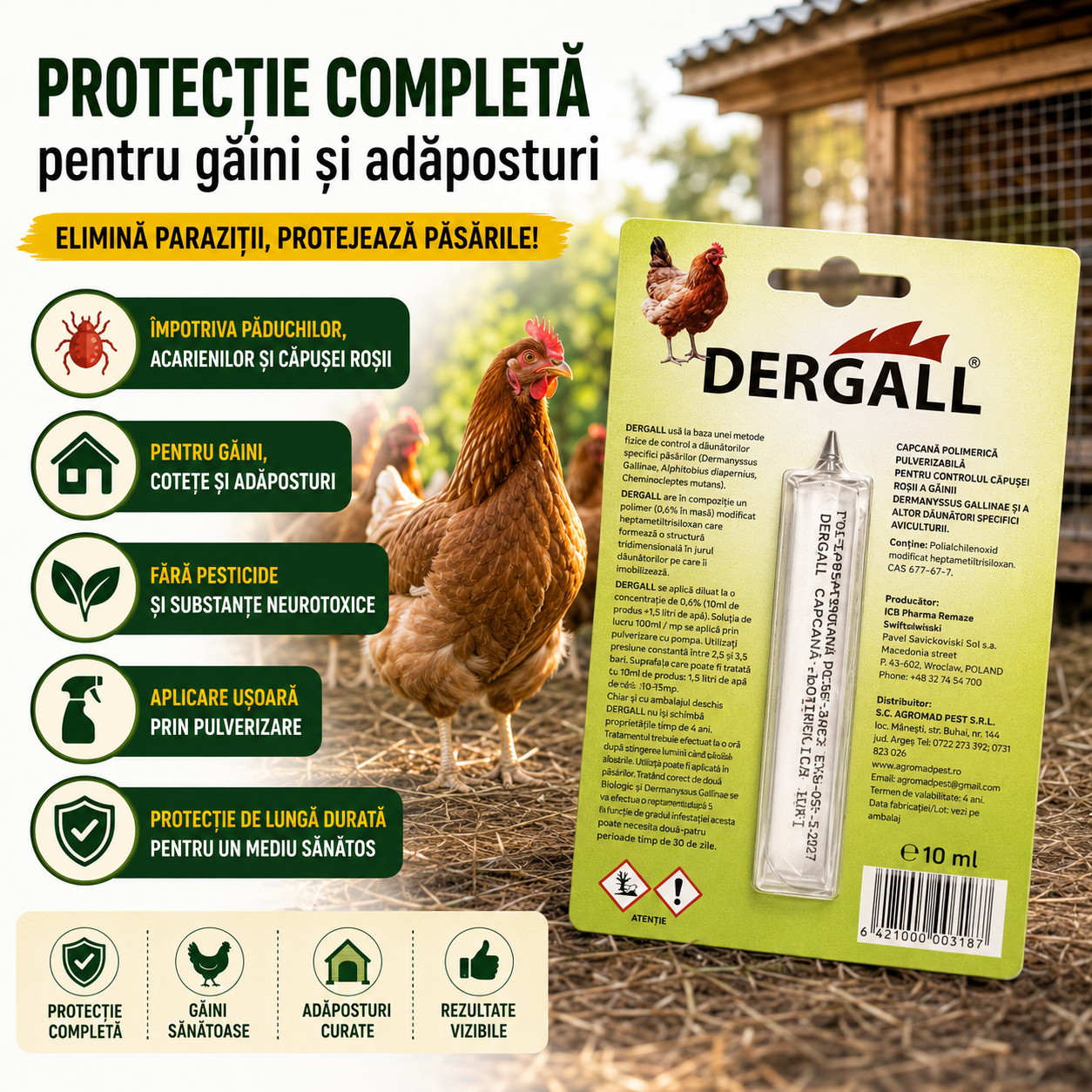 Soluție Naturala Anti Păduchi de Găini 1+1 Gratis – pentru Găini și Adăposturi