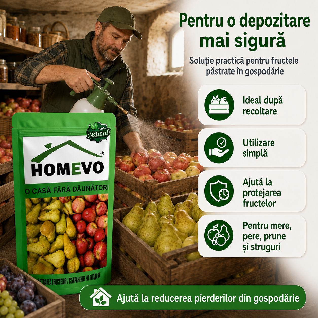 Soluție Naturală pentru Păstrarea Fructelor și Legumelor, 50 g – Protecție la Depozitare