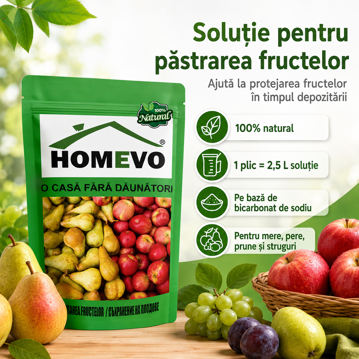 Soluție Naturală pentru Păstrarea Fructelor și Legumelor, 50 g – Protecție la Depozitare