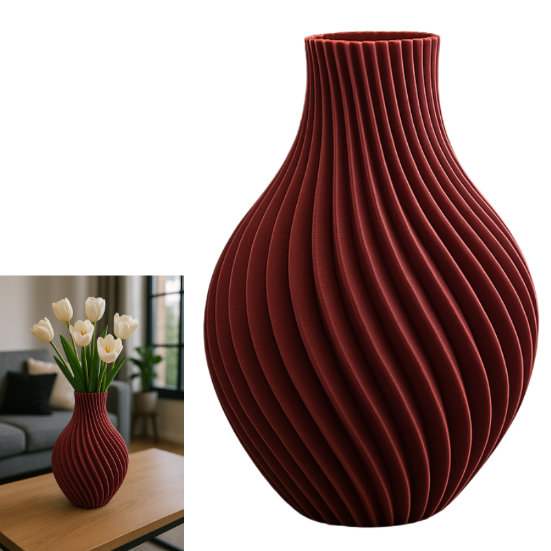 Vaza Decorativa Moderna pentru Flori Uscate, Design Spirala, Printata 3D, Fabricata din Plastic PLA Durabil