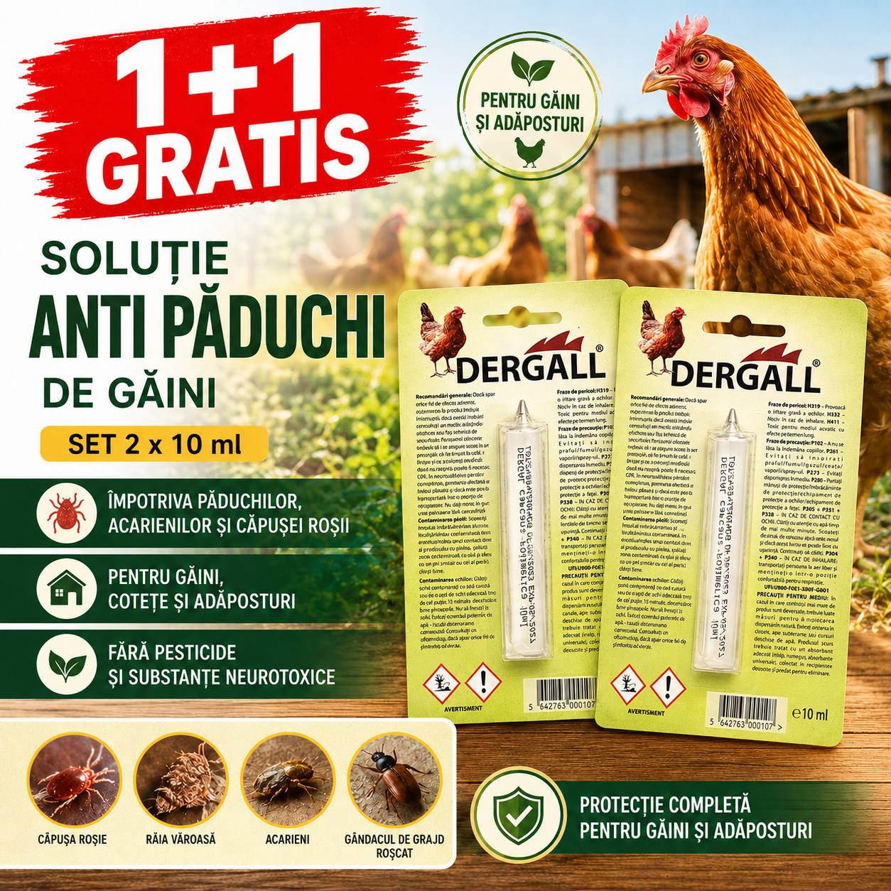 Soluție Naturala Anti Păduchi de Găini 1+1 Gratis – pentru Găini și Adăposturi