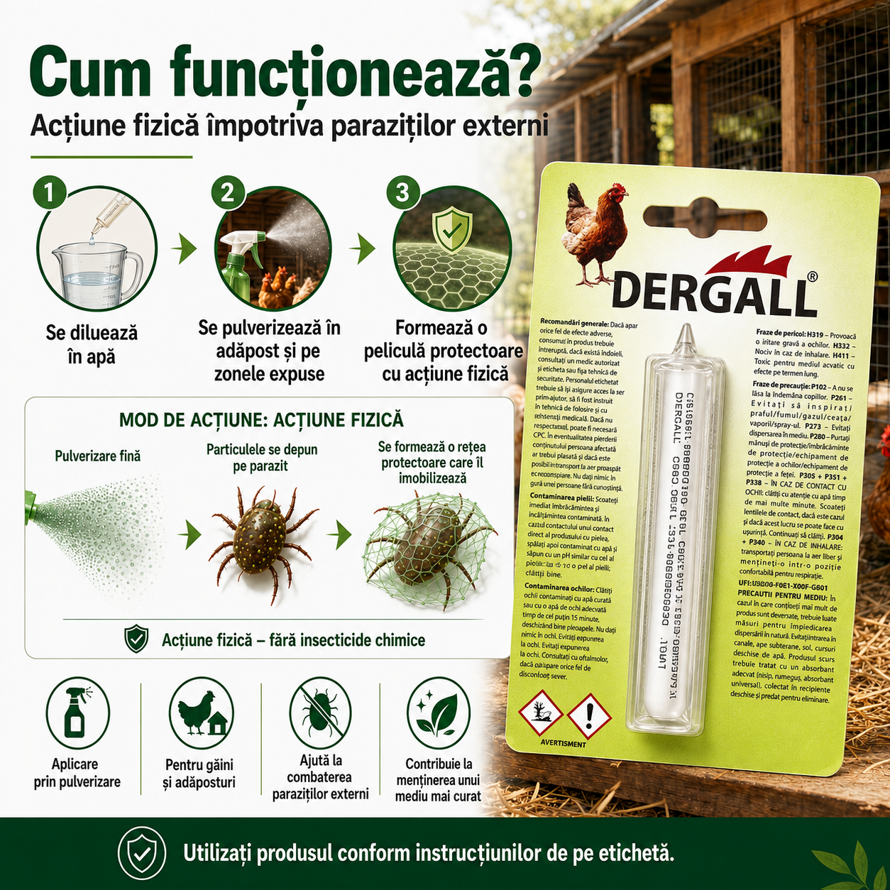 Soluție Naturala Anti Păduchi de Găini 1+1 Gratis – pentru Găini și Adăposturi
