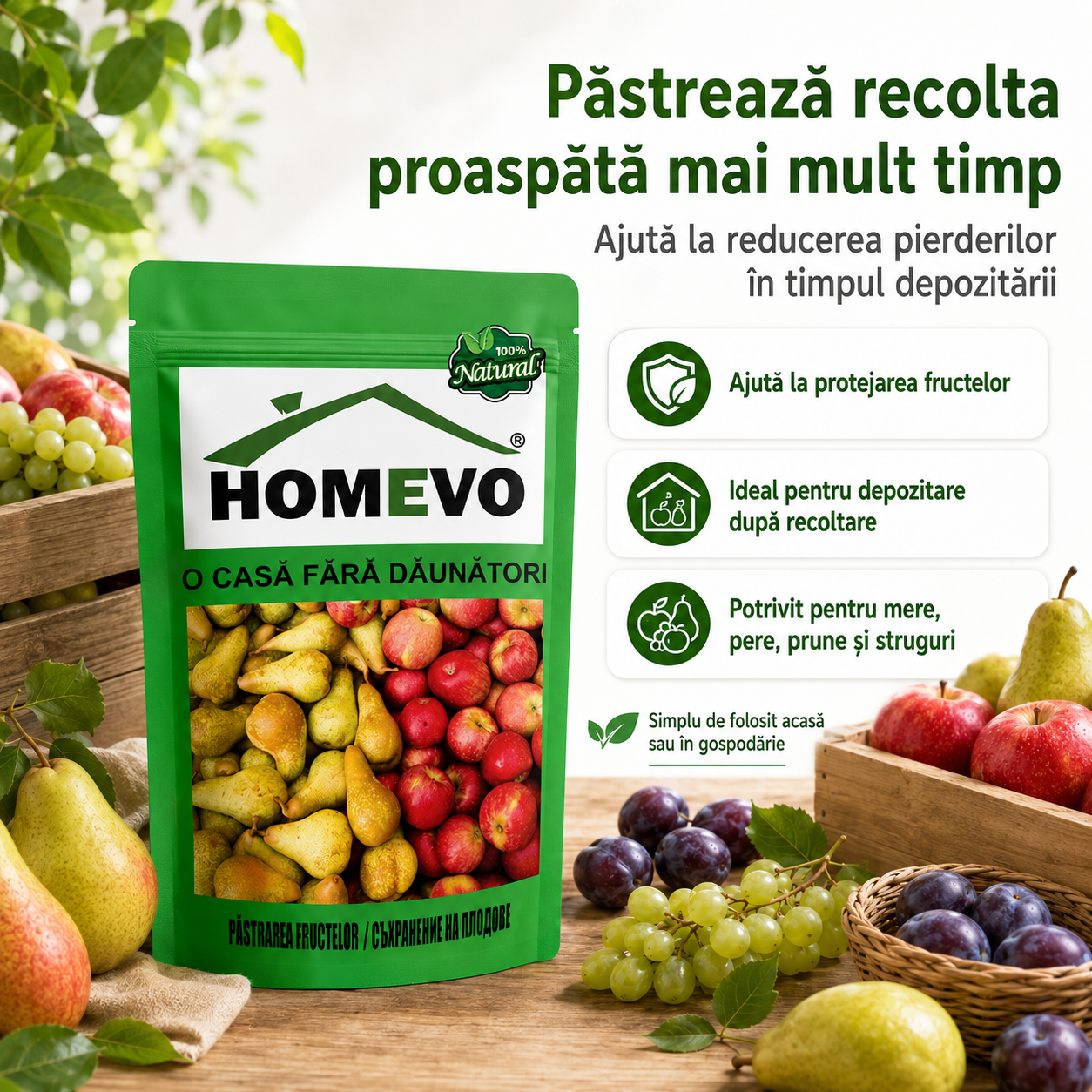 Soluție Naturală pentru Păstrarea Fructelor și Legumelor, 50 g – Protecție la Depozitare
